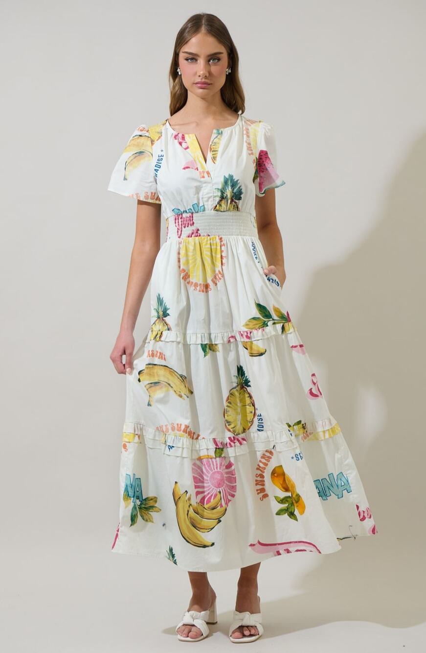 SugarLips Zahra Island Palmer Poplin Tiered Maxi Dress